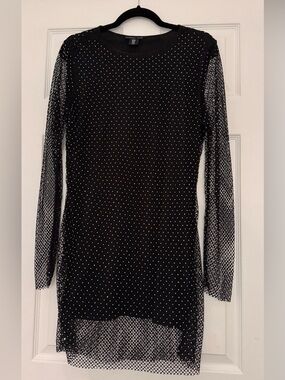 Sincerely Jules Black Mesh Long-Sleeve Dress with Silver Studs
